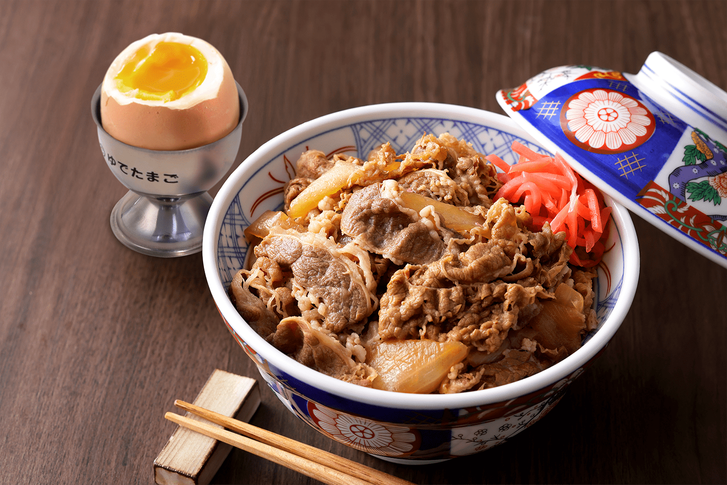 エッグスタンドと牛丼